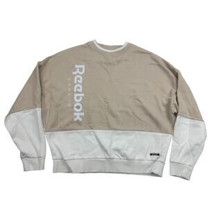 Reebok Core 10 Beige White Pullover Sweatshirt Crew Neck Dolman Sleeve Sz L